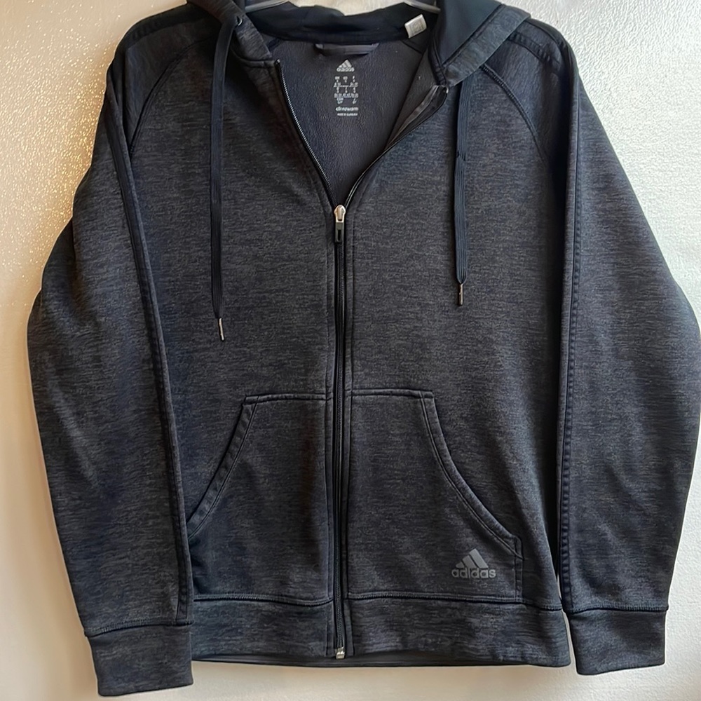 Adidas 3 stripe sleeve tone/tone Climawarm fleece lined zip front hoodie small